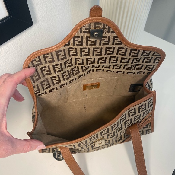 FENDI Zucchino Canvas Shoulder Bag Mini Tote - Picture 10 of 15